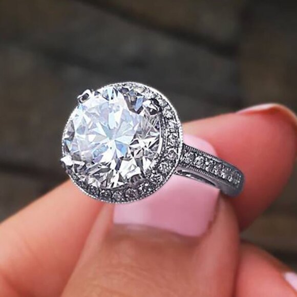 🌸PURE BIG DAINTY MACRO PAVE 925 SILVER PLATED BEAUTIFUL RING FOR WOMEN, L041 - Picture 1 of 4